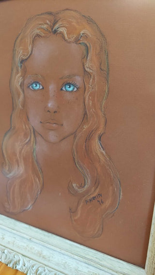 1970s Young Girl - Original - Oil Pastel - Signed MARTIN 76'