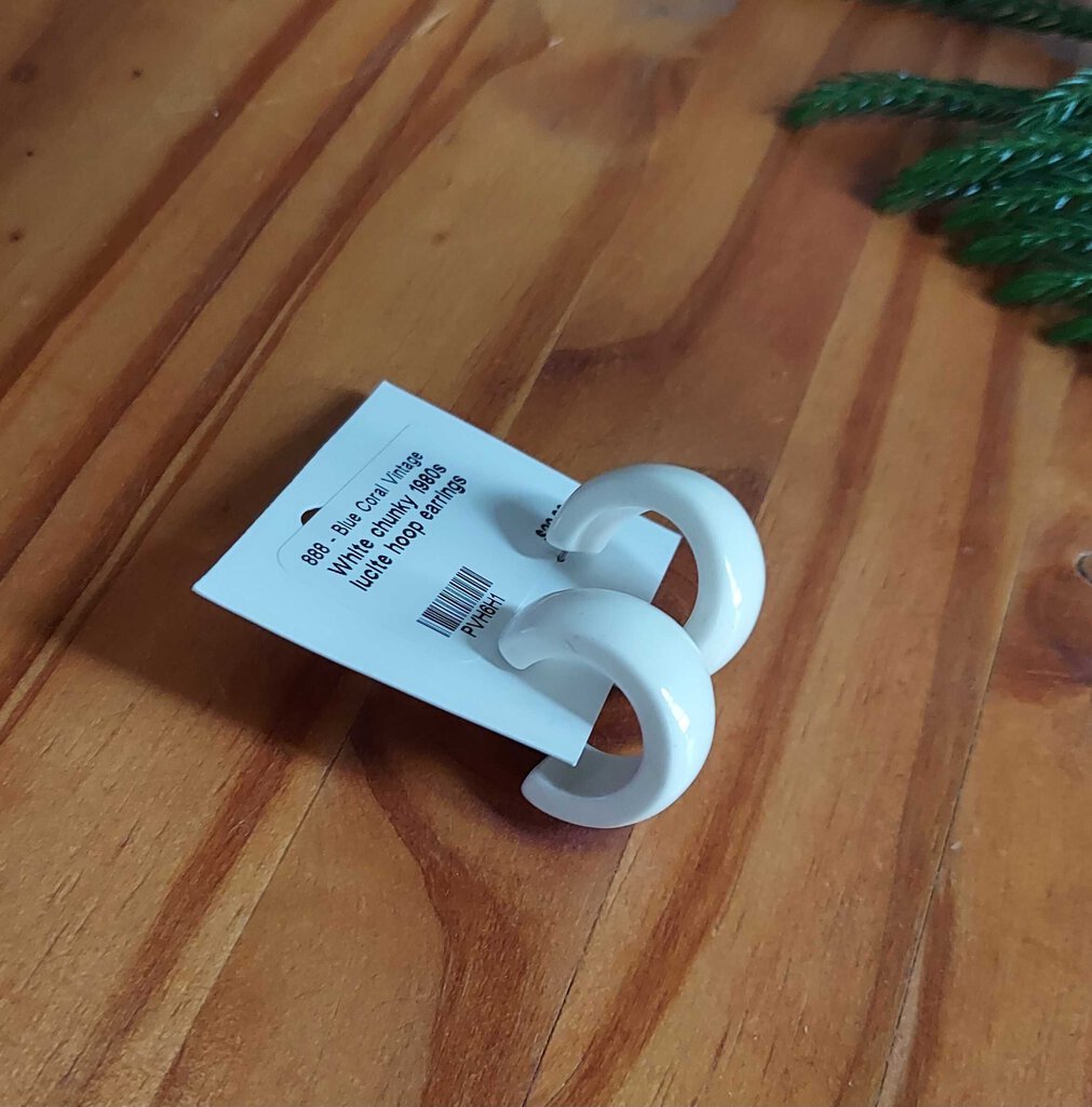 White chunky 1980s lucite hoop earrings