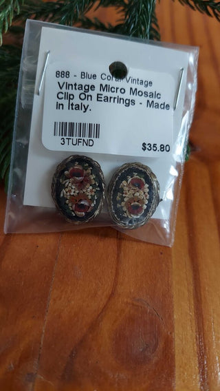 Vintage Micro Mosaic Clip On Earrings - Made in Italy.