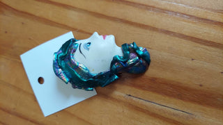 Metallic Covered Scarf Cover Celluloid Resin Cameo pin