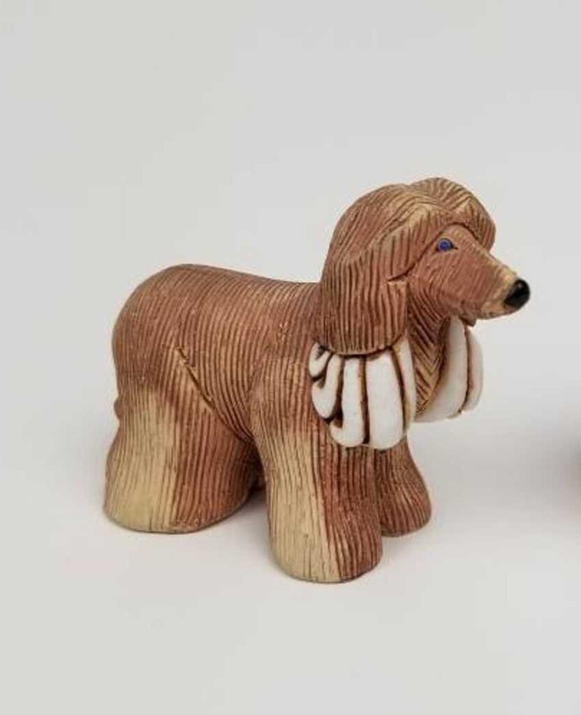 ARTESANIA RICONADA 1970s Clay Pottery Dog Figurines Artist Signed Afghan Hound Coyote Wolf Lobo Uruguay Yucutan Ceramics Art