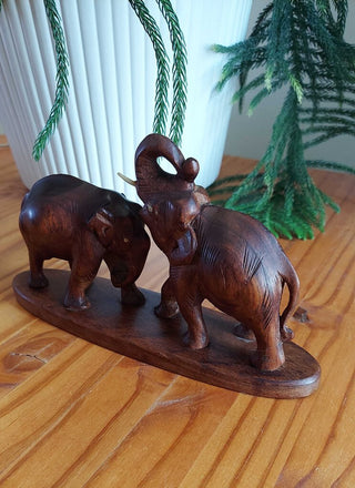 Vintage Elephant with calf, hand carved Teak