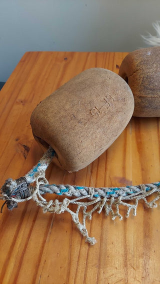 Two vintage nautical corks on a rope and net, nautical wall decor FIRM