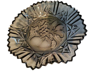Federal Glass pioneer pattern, bowl centerpiece server smoked gray and fruit design