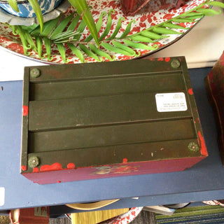 Red tin receipt box with kitchen decals