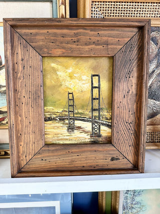 Brutalist mcm oil painting of bridge