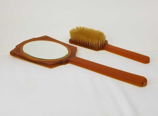 Art Deco Bristle Brush Hand Mirror Vanity Set of 2