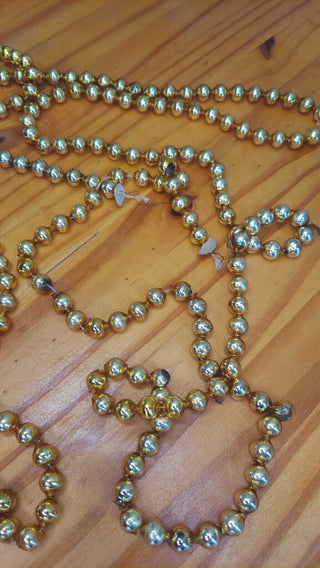 8' - Vintage Single Strand Gold Glass Bead Christmas Garland AS IS