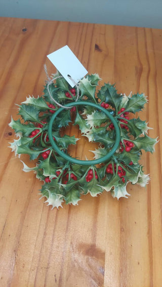 Christmas Holiday Plastic Evergreen Mistletoe Wreath Pillar Candle Decor
