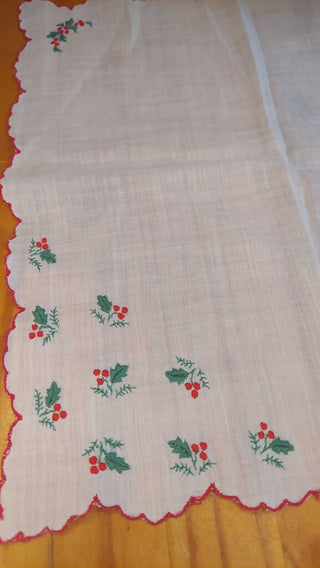 1950s Holly embroidered hanky