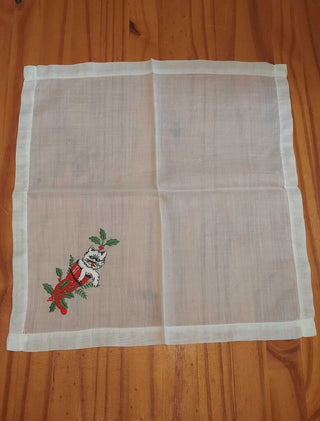 Embroidered Christmas stocking cat hankie