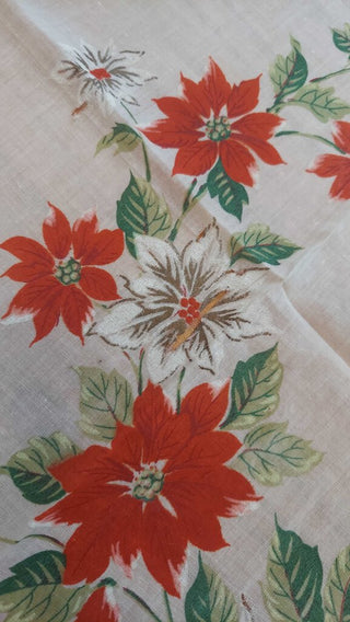 1950s Christmas Poinsettia Handkerchief hankie (as is)
