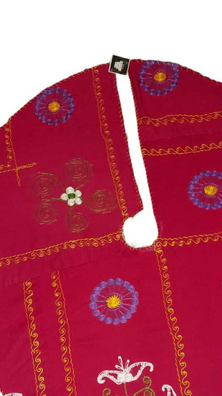 36" suzani multicolor hand embroidered red folk art tree skirt