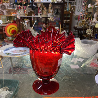 Blenko Red Crimped Vase
