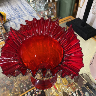 Blenko Red Crimped Vase
