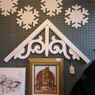 White Gable Wood Chippy Wall Decor - New