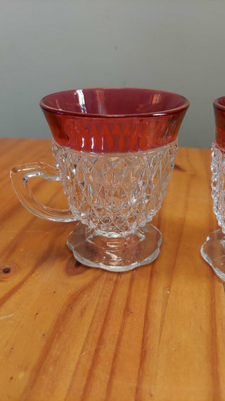 (2) Diamond Point Ruby Footed Glass with handle by INDIANA GLASS