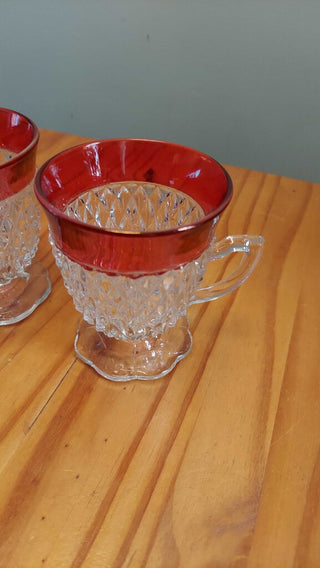 (2) Diamond Point Ruby Footed Glass with handle by INDIANA GLASS