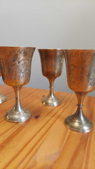 (set of 5) etched brass chalice goblet from India