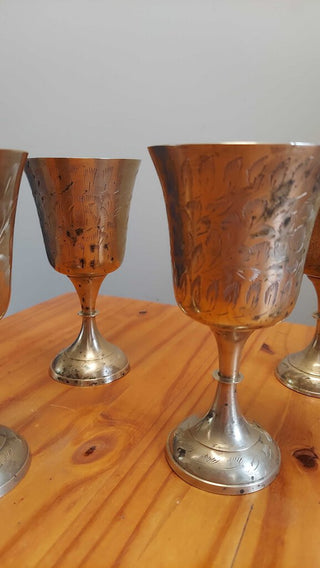 (set of 5) etched brass chalice goblet from India