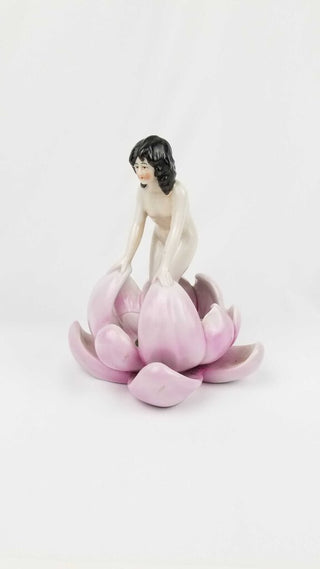 Art Deco Nude Lotus Flower Frog 6"