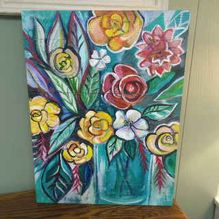 Acrylic Colorful Flower Painting on Wood, Original Artwork by D.S. Griffin