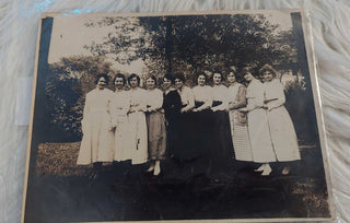 Edwardian women having fun, two group photos in the garden