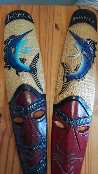(set) Jamaica - Marlin Hand Carved and painted wood wall masks FIRM