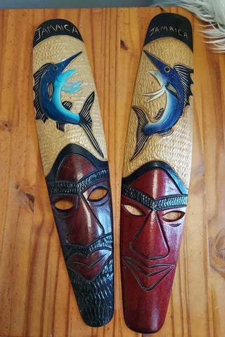 (set) Jamaica - Marlin Hand Carved and painted wood wall masks FIRM