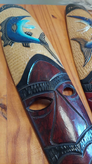 (set) Jamaica - Marlin Hand Carved and painted wood wall masks FIRM