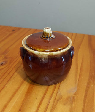Brown Bean Pot Drop Glass Sugar Dish by Hull Ovenproof USA (T&M)