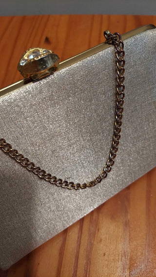 1960s Silver Gold Evening Clutch Handbag with rhinestone clasp (T&M)