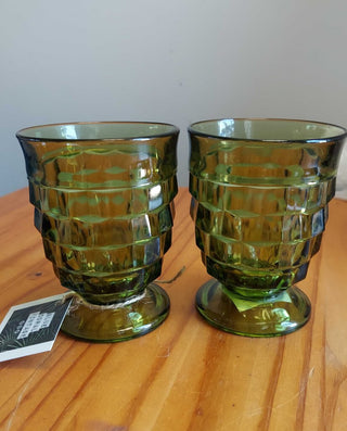 (Pair 2) 1964 9 Oz Footed Tumbler Whitehall Green by COLONY FIRM