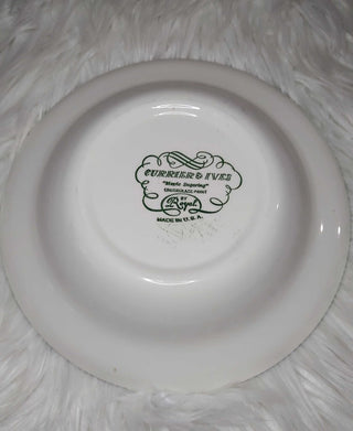 "MAPLE SUGARING" 9" Round Vegetable Bowl, Currier and Ives Blue by ROYAL (USA)