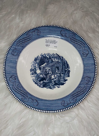 "MAPLE SUGARING" 9" Round Vegetable Bowl, Currier and Ives Blue by ROYAL (USA)