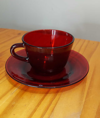 3 5/8" Royal Ruby Cup and Saucer, R1700 by Anchor Hocking