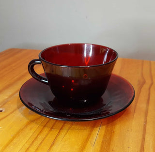 4" Royal Ruby Cup and Saucer, R1700 by Anchor Hocking