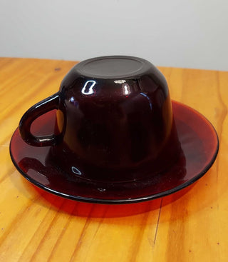 4" Royal Ruby Cup and Saucer, R1700 by Anchor Hocking