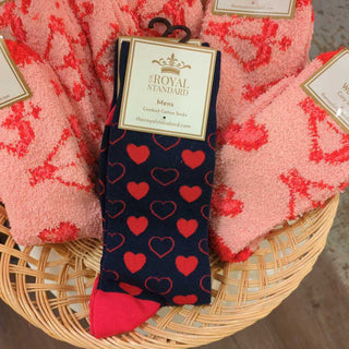 Mens Valentines Day Heart Dress Socks Navy/Red - One Size