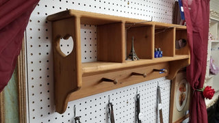 Country Heart Wooden Shelf with Cubby and Coat Hooks Entryway Mudroom