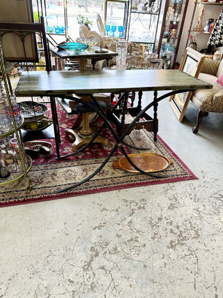 French country wood and metal sofa/foyer table 49x18x31