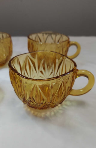 (4pc) Amber Glass Cups Williamsport Amber Collection by HAZEL-ATLAS - FIRM