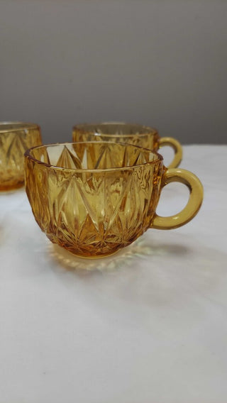 (4pc) Amber Glass Cups Williamsport Amber Collection by HAZEL-ATLAS - FIRM