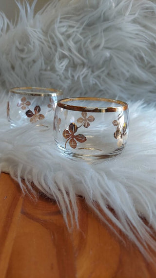 MCM (4) "Lucky Clover" Cocktail Glasses 22k gold by The Federal Glass Company