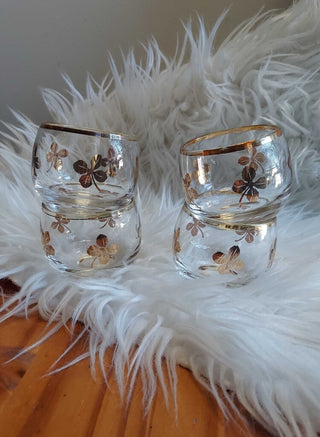 MCM (4) "Lucky Clover" Cocktail Glasses 22k gold by The Federal Glass Company