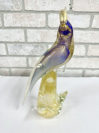 Handblown vintage Murano parrot with label 13x7 approx firm