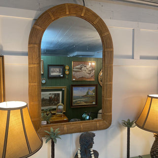 C- 1970's Pencil Reed Bamboo Arched Mirror 28x41 In store pick up only FIRM