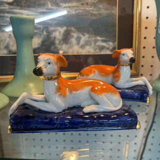 Vintage Staffordshire style set of 2 Greyhound Figurines FIRM 2x5x3"