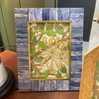 Blue wood and brass 5x7 picture frame with William Morris insert
