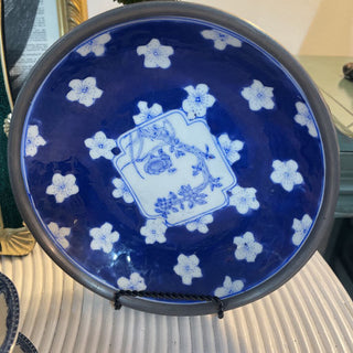 Vintage Porcelain Chinese cobalt encased in pewter trinket bowl